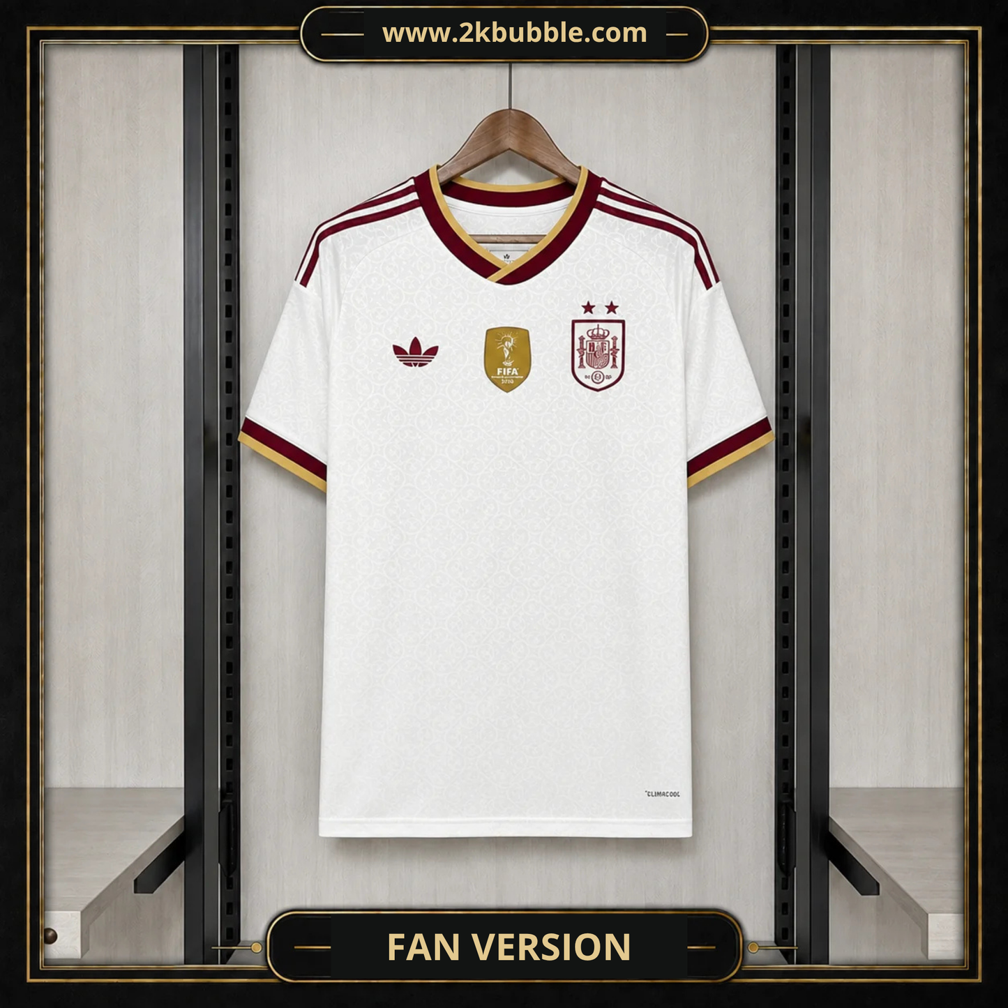 Spain Two Stars World Cup 2026 Away Football Jersey with Patch World Cup 2026 Winners White