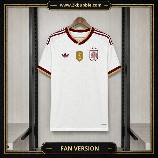 Spain Two Stars World Cup 2026 Away Football Jersey with Patch World Cup 2026 Winners White